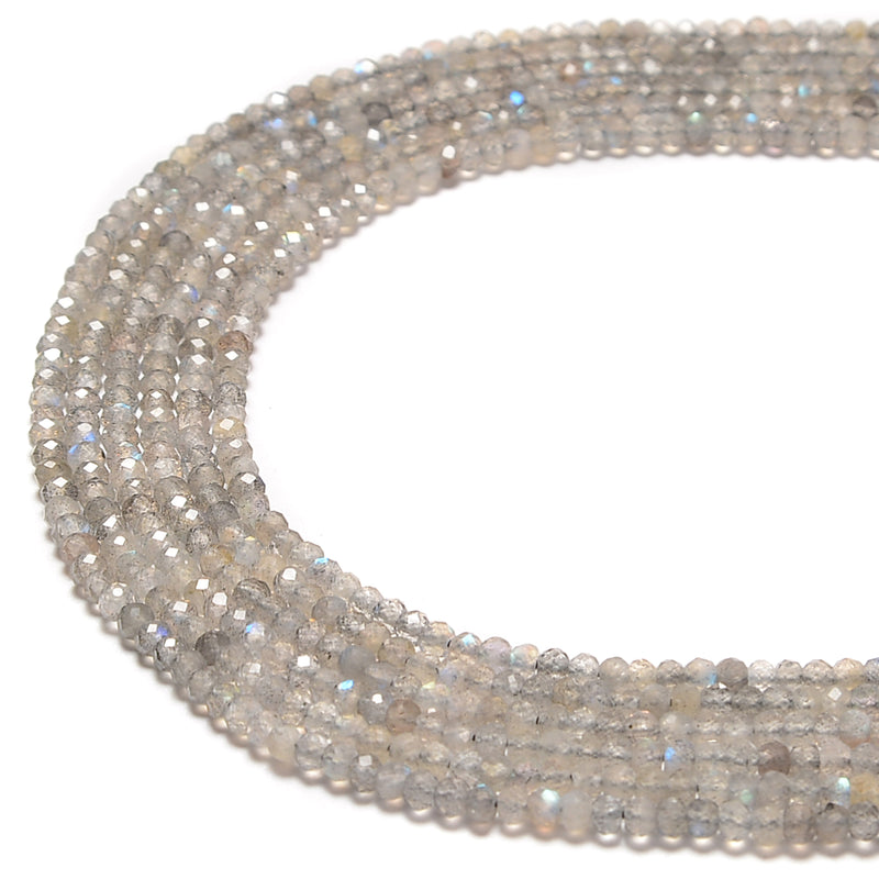 Light Gray Translucent Labradorite Faceted Rondelle Beads Size 2x3mm 15.5'' Strd
