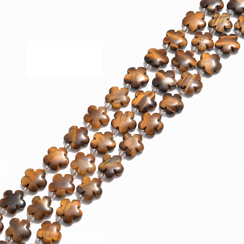 Yellow Tiger's Eye Flower Shape Beads 15mm 15.5" Strand