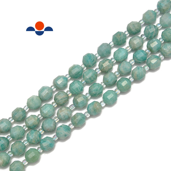Green Amazonite Prism Cut Double Point Faceted Round Beads 8mm 15.5'' Strand