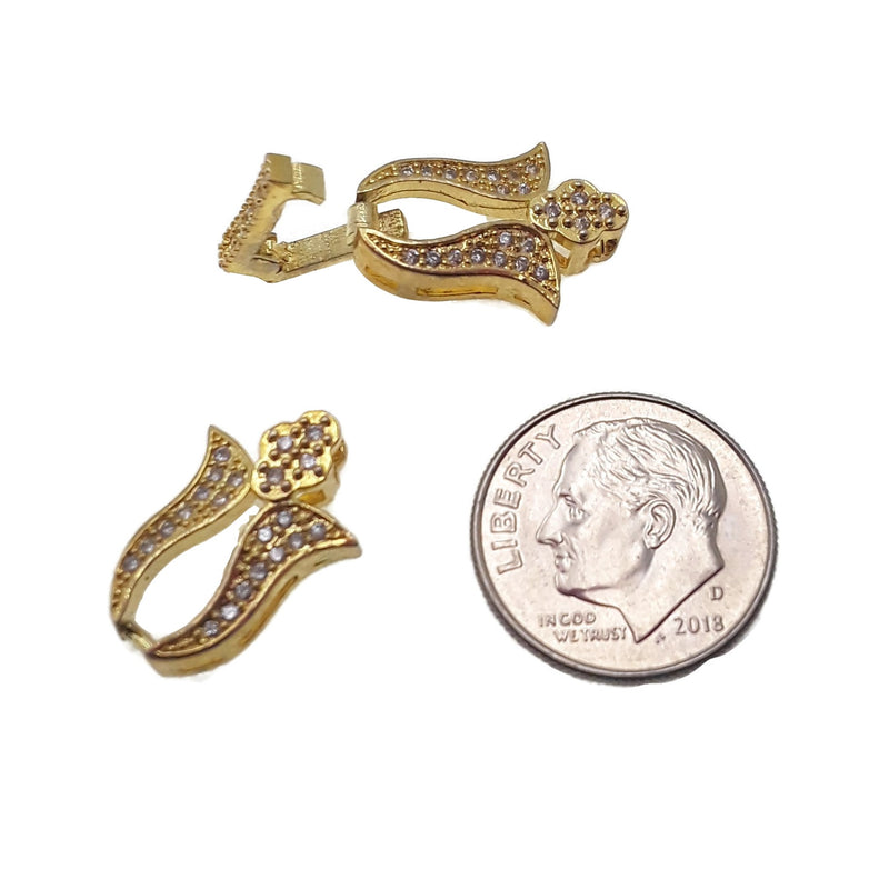 tulip clasp gold plated copper with micro pave clear zircon