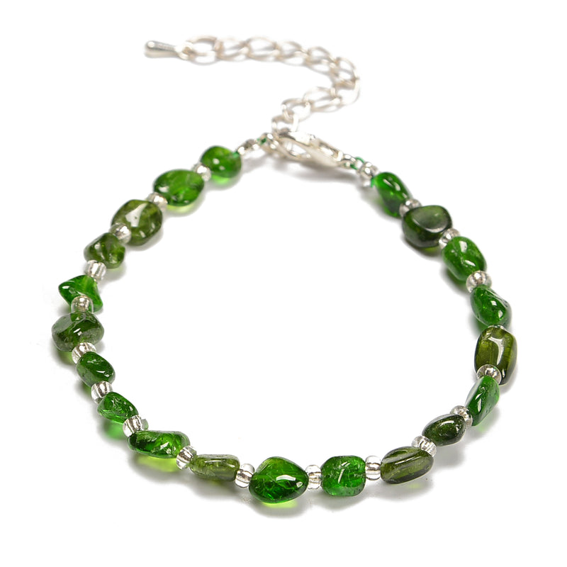 Diopside Nugget Beaded Bracelet Silver Plated Clasp Bead Size 5-8mm 7.5" Length