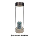04 - Crystal Infused Healing Glass Water Bottle Gemstone Chips 9" Tall Labradorite, Rose Quartz, Jasper, Black Tourmaline, Turquoise