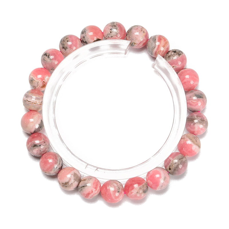 03-Rhodochrosite Round Beaded Bracelet Beads Size 8.5mm - 15mm 7.5 '' Length