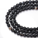 2.0mm Large Hole Black Striped Agate Faceted Round Beads 8mm 15.5" Strand