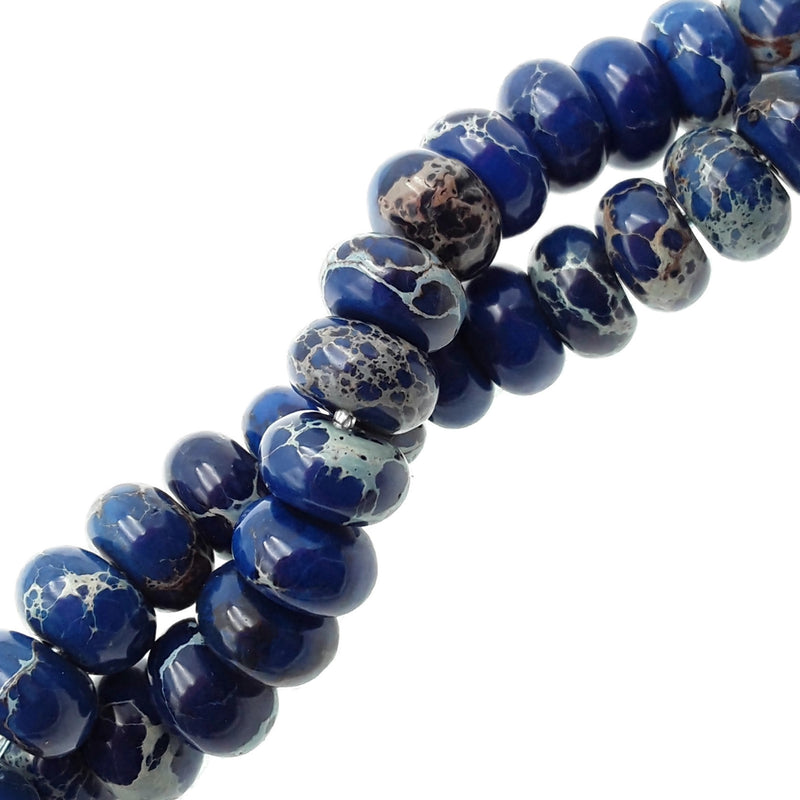 large hole blue sea sediment jasper smooth rondelle beads