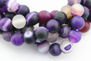 large hole purple Striped agate matte round beads