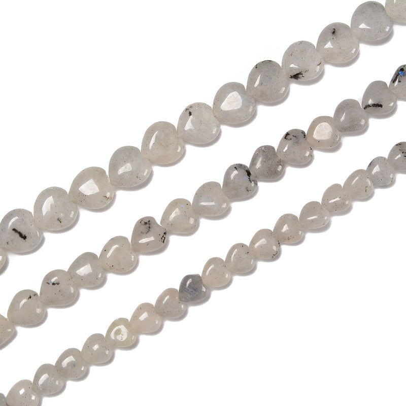White Labradorite Heart Shape Beads Size 8mm 10mm 12mm 15.5'' Strand