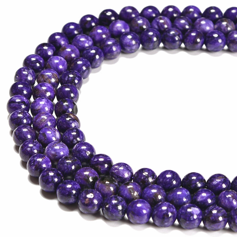 Charoite Purple Jasper Smooth Round Beads Size 6mm 8mm 10mm 15.5'' Strand