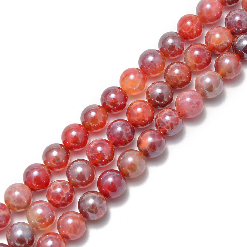 Coated Fire Agate Smooth Round Beads 6mm 8mm 10mm 15.5" per Strand