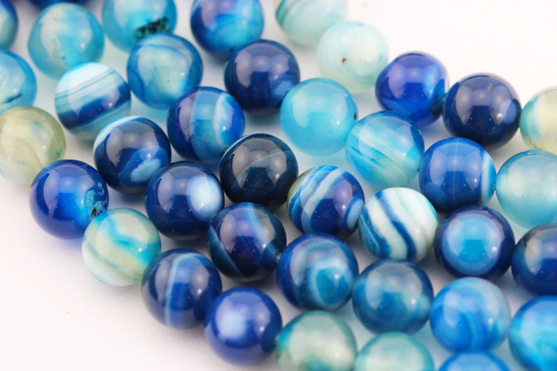 large hole blue Striped agate smooth round beads