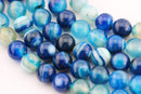 blue Striped agate smooth round beads