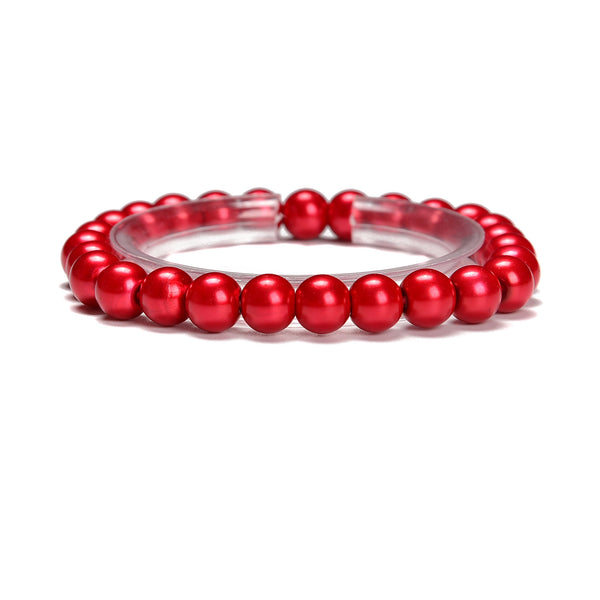 Bright Red Glass Pearl Smooth Round Bracelet Beads Size 6mm - 12mm 7.5'' Length
