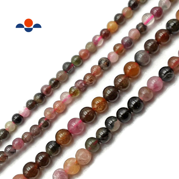 Multi-Color Tourmaline Smooth Round Beads 2mm 3mm 4mm 15.5" Strand