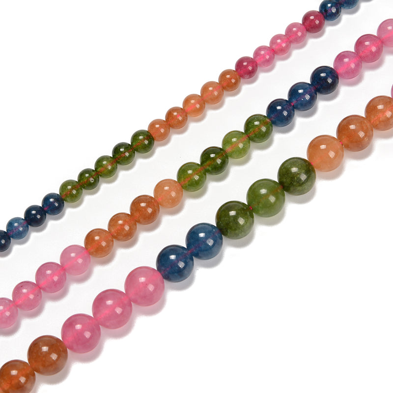 Chakra Rainbow Dyed Jade Smooth Round Beads 6mm 8mm 10mm 15.5''Strand