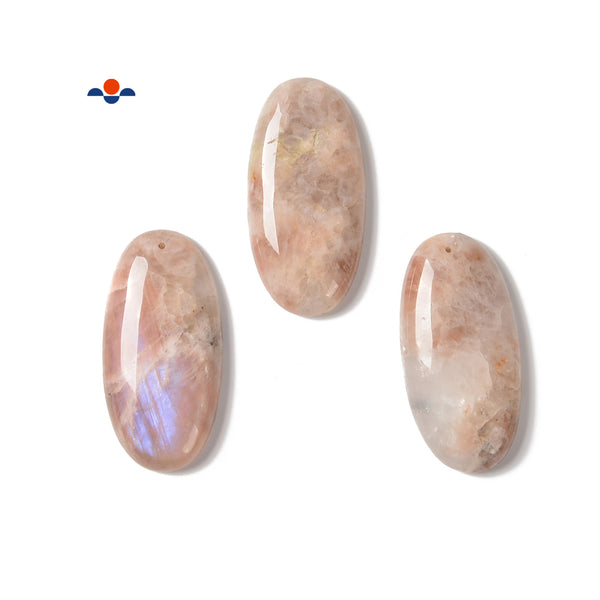 Natural Peach Moonstone Flat Back Oval Pendant Size 25x50mm Sold per Piece