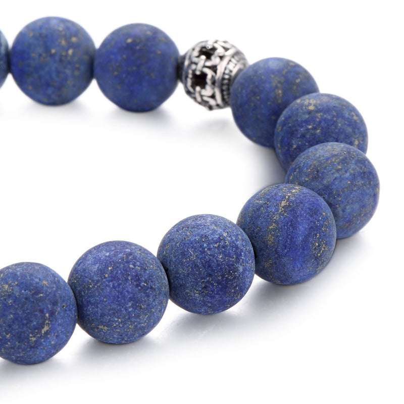 lapis lazuli bracelet matte round Alloy silver alloy skull