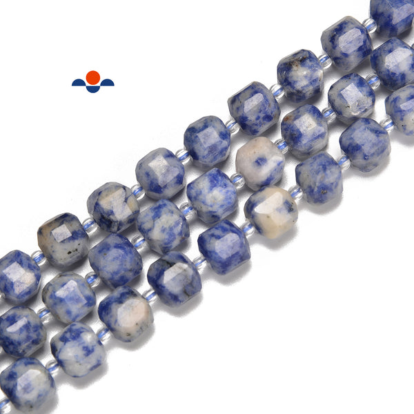 Natural Blue Spot Jasper Faceted Rubik's Cube Beads Size 8-9mm 15.5'' Strand