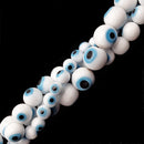 White Evil Eye Glass Smooth Round Beads Size 6mm 8mm 15.5" Strand