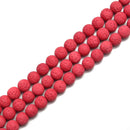 2.0mm Large Hole Bright Red Lava Rock Stone Smooth Round Size 6mm - 10mm 15.5'' Strand