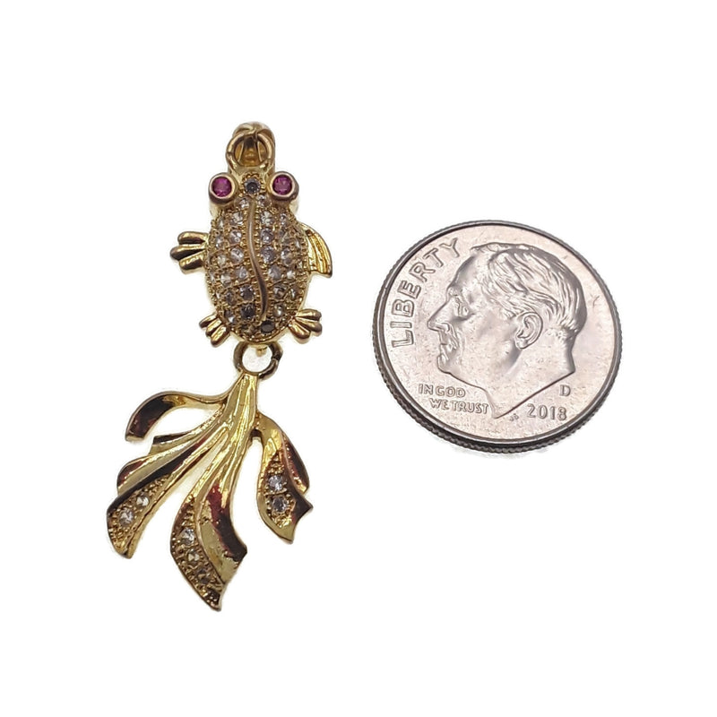 fish charm gold plated copper with micro pave clear zircon