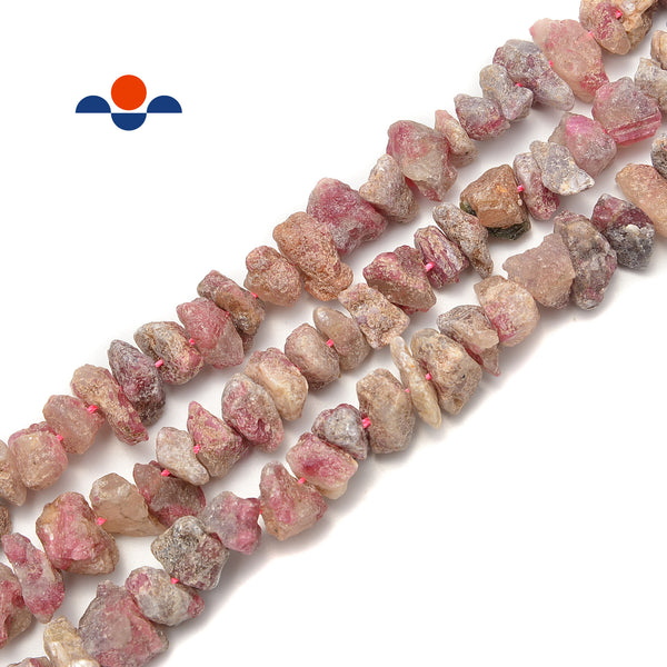 Pink Tourmaline Rough Nugget Chunks Center Drill Beads 5x15mm 15.5" Strand