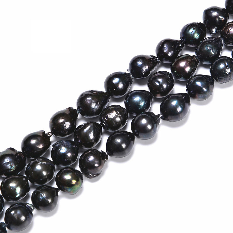 Fresh Water Pearl Black Baroque Ringed Drop Beads Size 11-13mm 15.5'' Strand