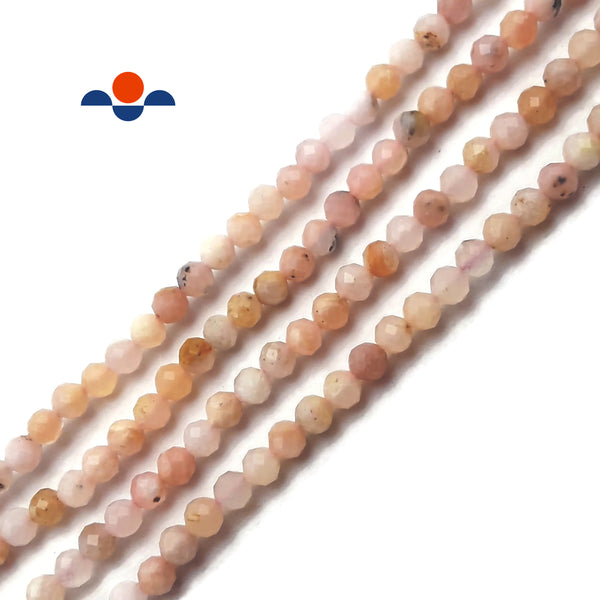 Natural Light Pink Opal Faceted Round Beads Size 3mm 15.5" Strand