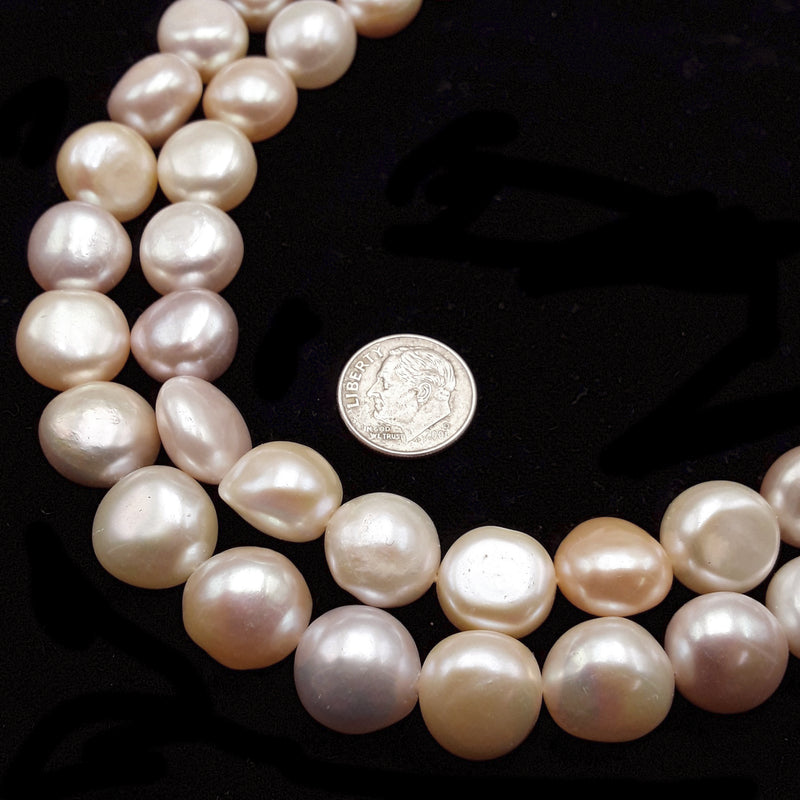 Multi Peach Pink Fresh Water Pearl Pebble Nugget Button Beads 12-13mm 15.5"Strnd