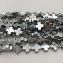 silver plated hematite cross beads