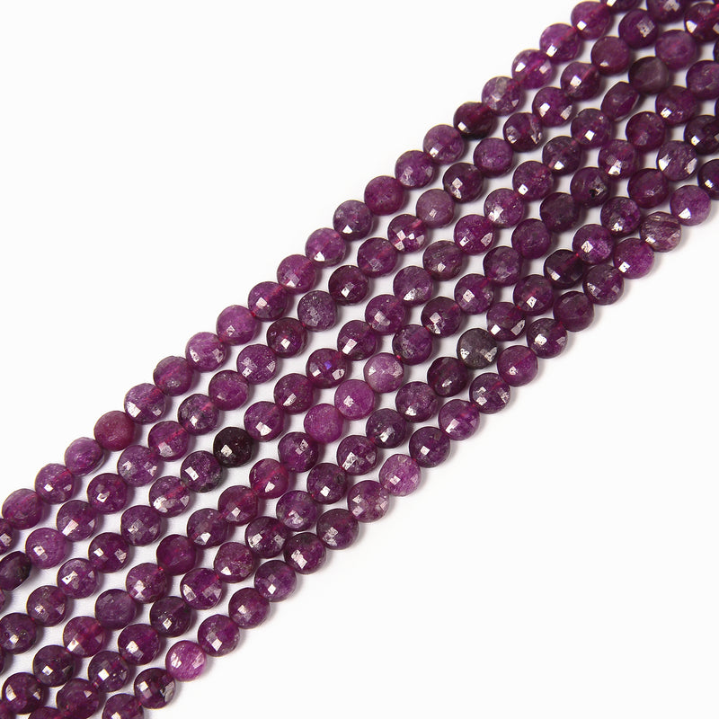 Natural Ruby Faceted Coin Beads Size 3.5mm 15.5'' Strand