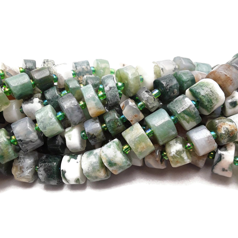 Green Moss Agate Smooth Rondelle Wheel Discs Beads 7-9mm 10-11mm 15.5" Strand
