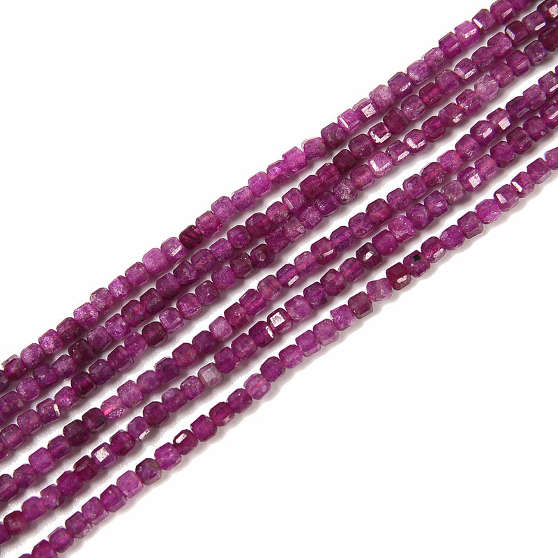Natural Ruby Faceted Cube Beads Size 2mm 15.5'' Strand