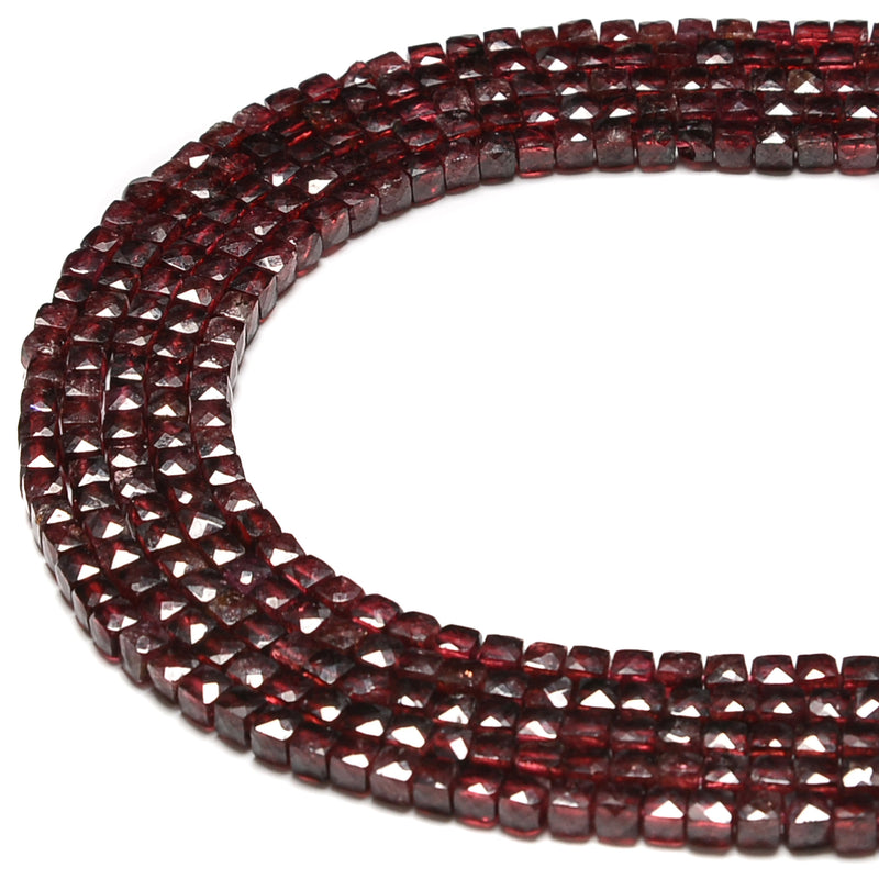 Red Garnet Faceted Cube Beads Size 4mm 15.5" Strand