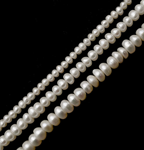 White Freshwater Pearl Rondelle Button Beads 3x5mm 4x6mm 5x7mm 5x8mm 15.5"Strand