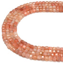 Natural Sunstone Faceted Square Cube Dice Beads Size 4mm 15.5'' Strand