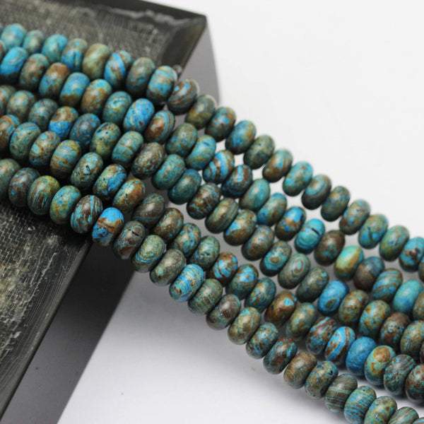 blue calsilica jasper smooth rondelle beads