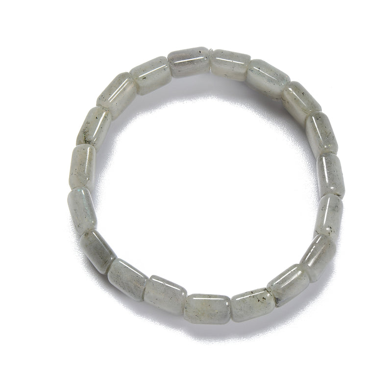 White Labradorite Double Drill Elastic Bracelet Bead Size 11x15mm 7.5'' Length