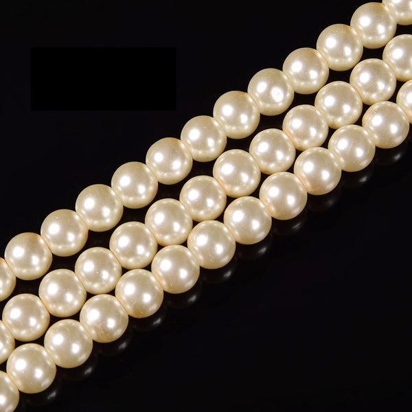 Beige Color Glass Pearl Smooth Round Beads Size 3mm - 12mm 15.5'' Strand