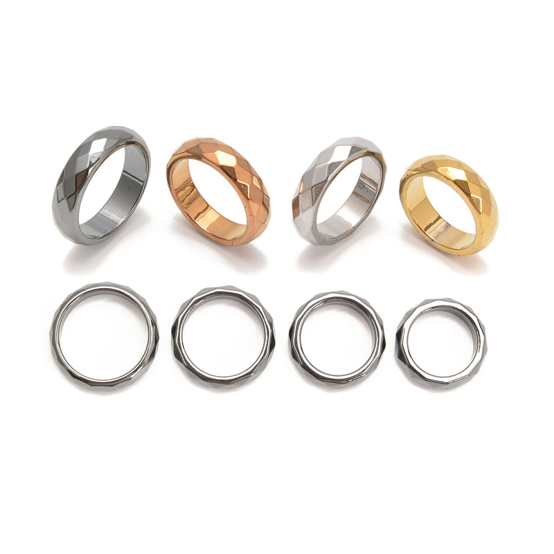 Four Sizes Hematite Band Ring Basic Ring Faceted Ring 4 Pcs Per Bag Sale by Bag