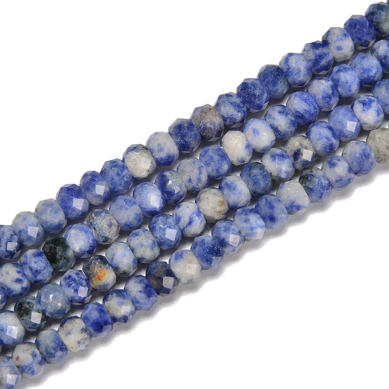 Natural Blue Spot Jasper Hard Cut Faceted Rondelle Beads Size 4x6mm 15.5''Strand