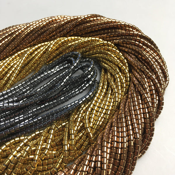 gold copper gray blue color hematite tube beads 