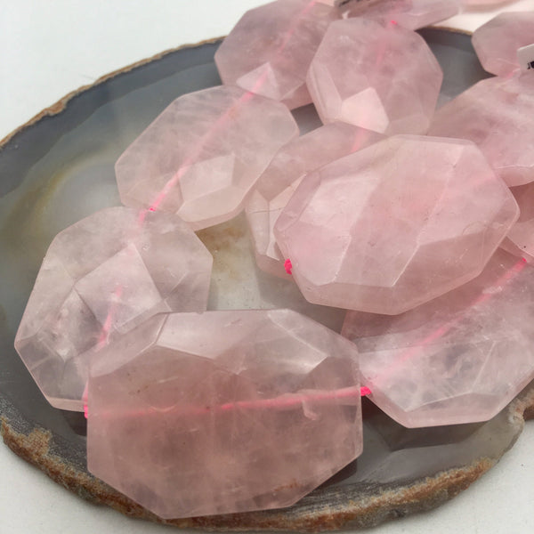 rose quartz rectangle slice faceted octagon beads