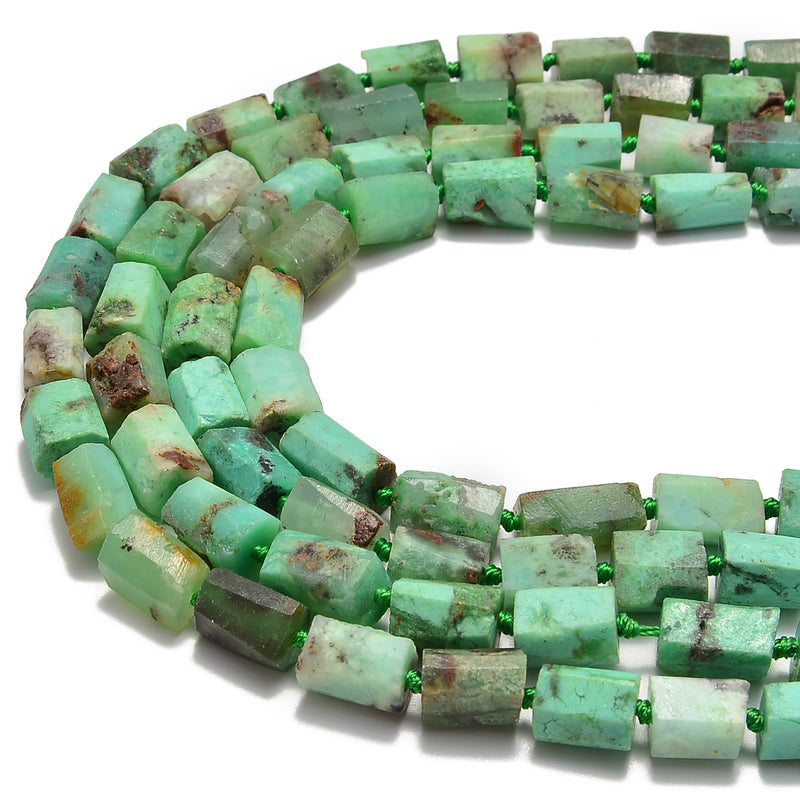 natural chrysoprase matte faceted cylinder tube beads 