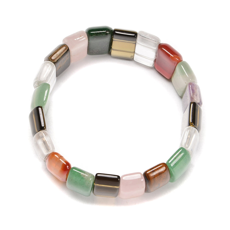 Mixed Gemstone Double Drill Bracelet Rectangle Shape Beads 10x25mm 7.5'' Length