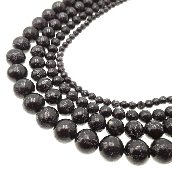 black jet pyrite Inclusions smooth round beads
