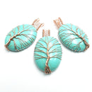 green howlite turquoise tree pendant copper wire wrap oval
