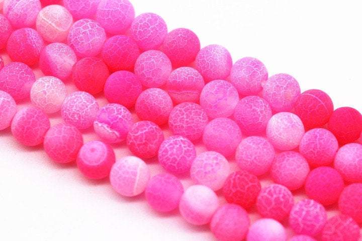 pink fire agate Crackled matte round beads 