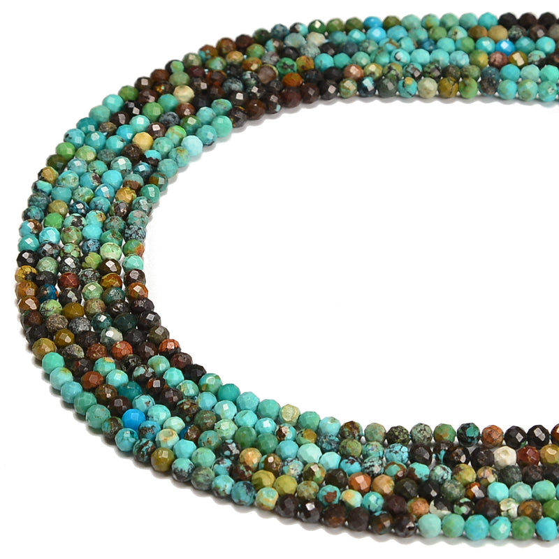 Gradient Natural Turquoise Faceted Round Beads Size 2.5-3mm 15.5'' Strand