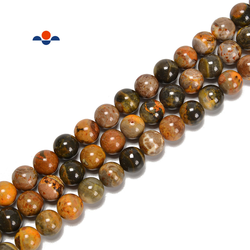 Natural Bumblebee Jasper Smooth Round Beads Size 6mm 8mm 10mm 12mm 15.5'' Strand