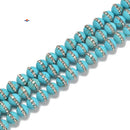 Blue Turquoise With Rhinestone Round Beads Size 8mm 10mm 15.5'' Strand